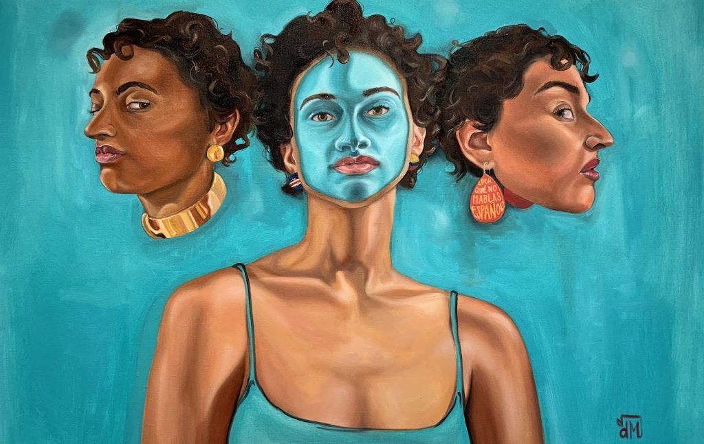 Dana Mendes, Translating Identity: Racial Imposter Syndrome, oil on canvas